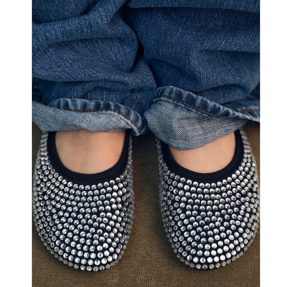 Zara Sparkling Rhinestone silver gem diamond black ballet flats